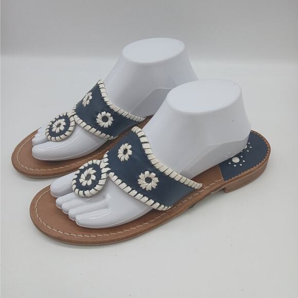 Jack Rogers Heritage Jacks II Flats Sandals Slip on Navy Blue and  White Size 9M - Picture 1 of 11